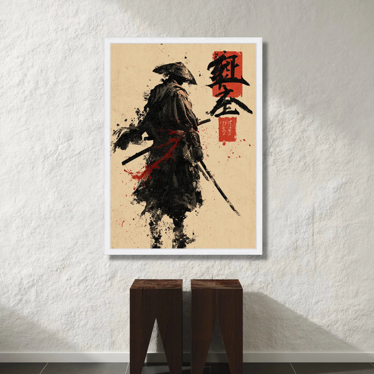 Samurai Warrior Canvas Art, Japanese Sword Fighter Wall Art, Asian Calligraphy Decor, Ink Brush Painting Canvas, Martial Canvas Print Art