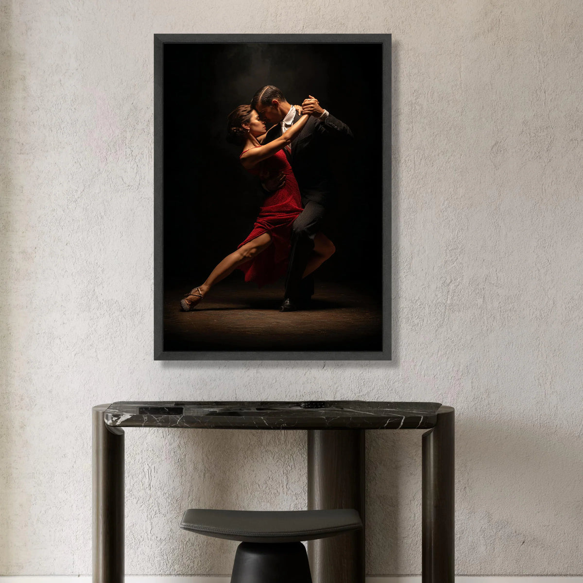 Passionate Tango Dance Couple Canvas Wall Art, Elegant Ballroom Dance Scene, Romantic Dance Pose Canvas, Dramatic Lighting Canvas Print Art