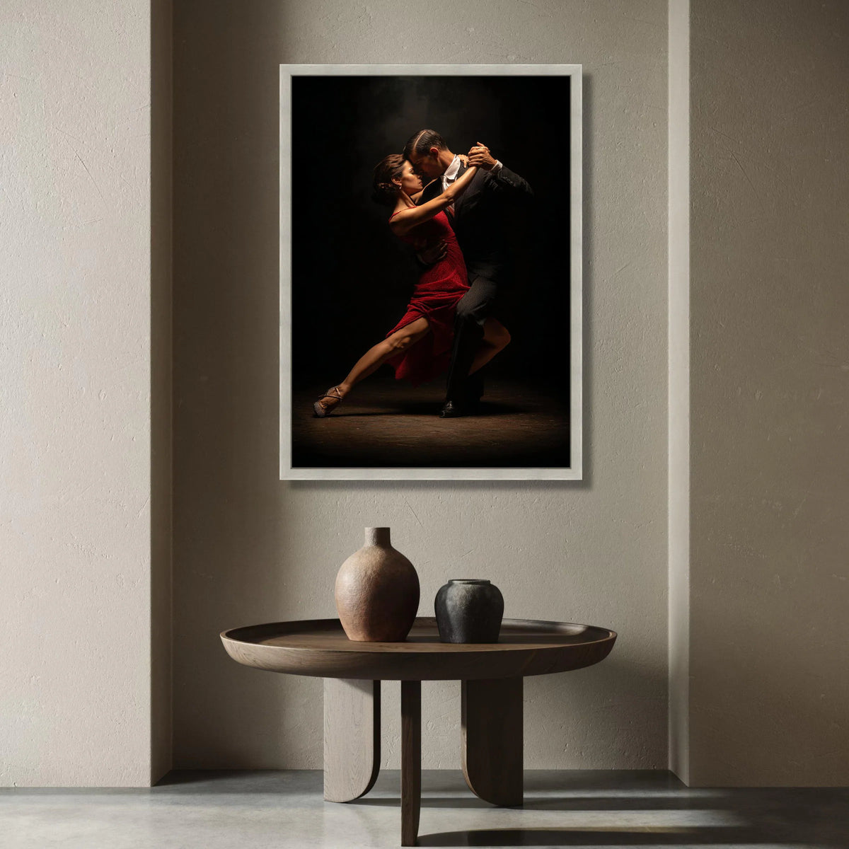 Passionate Tango Dance Couple Canvas Wall Art, Elegant Ballroom Dance Scene, Romantic Dance Pose Canvas, Dramatic Lighting Canvas Print Art