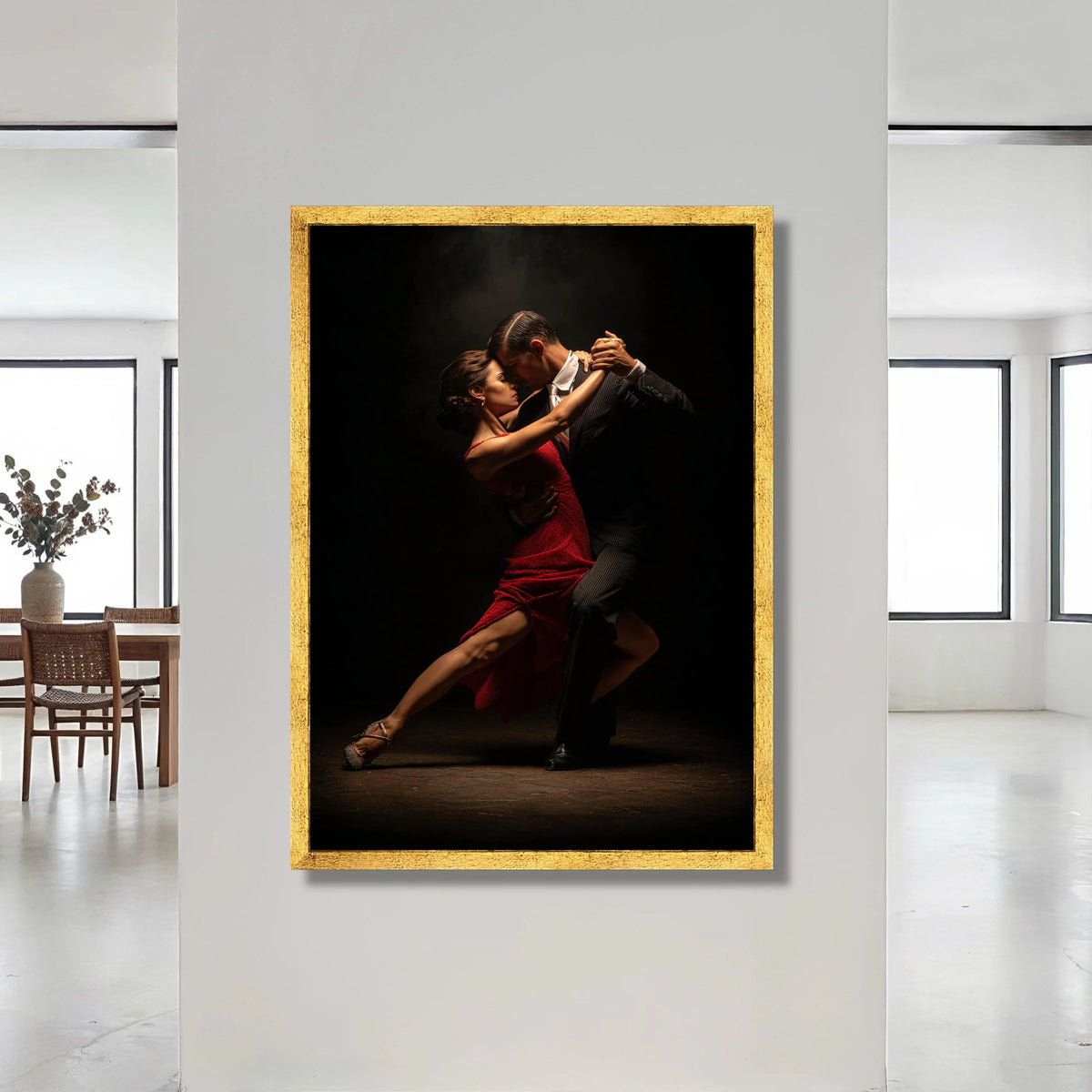 Passionate Tango Dance Couple Canvas Wall Art, Elegant Ballroom Dance Scene, Romantic Dance Pose Canvas, Dramatic Lighting Canvas Print Art