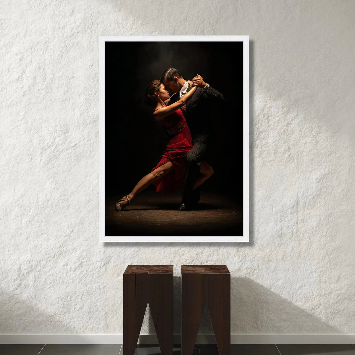 Passionate Tango Dance Couple Canvas Wall Art, Elegant Ballroom Dance Scene, Romantic Dance Pose Canvas, Dramatic Lighting Canvas Print Art