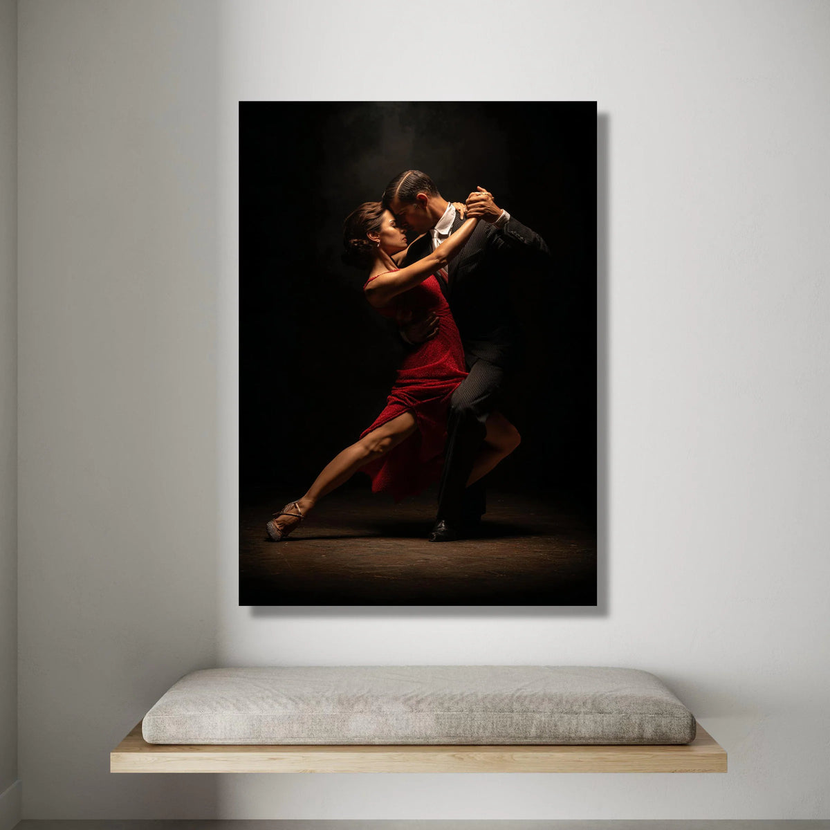 Passionate Tango Dance Couple Canvas Wall Art, Elegant Ballroom Dance Scene, Romantic Dance Pose Canvas, Dramatic Lighting Canvas Print Art