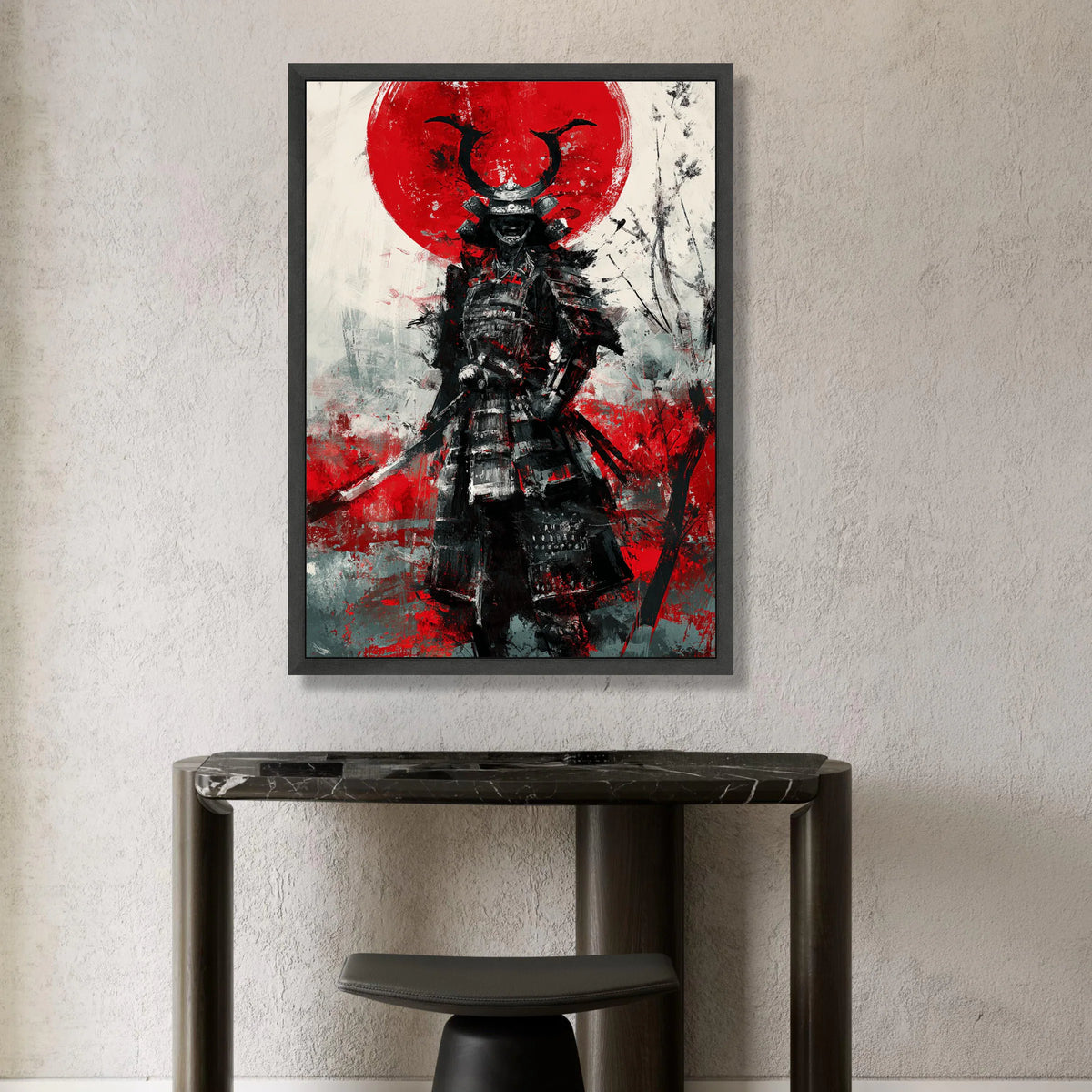 Fierce Samurai Warrior Canvas, Red Sun Japanese Art, Samurai Armor Wall Art, Bold Asian Warrior Decor, Ready to Hang Canvas Canvas Print Art