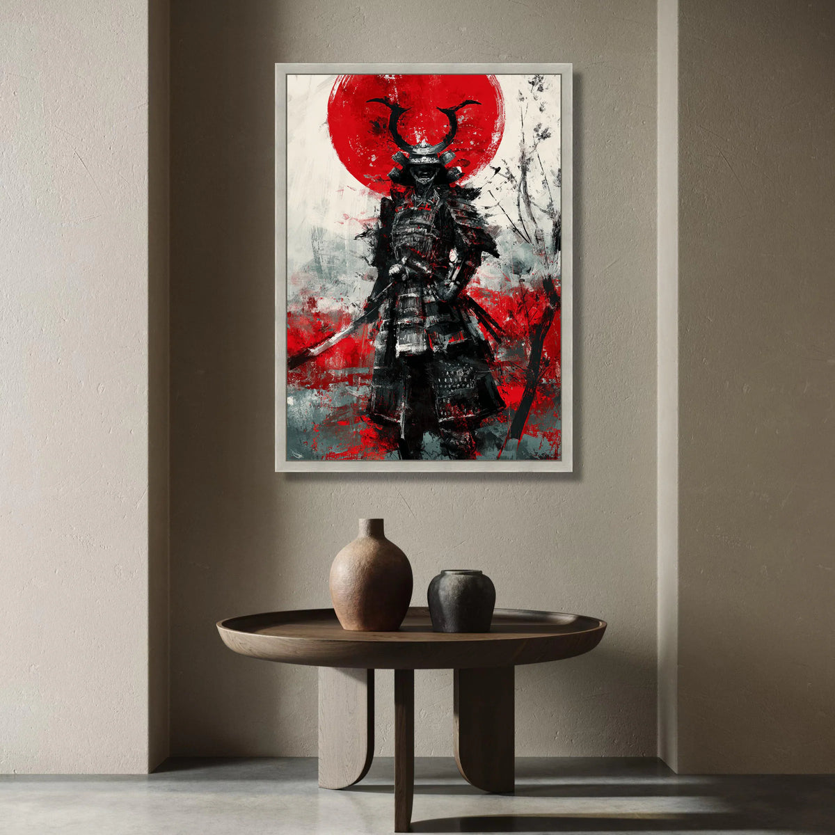 Fierce Samurai Warrior Canvas, Red Sun Japanese Art, Samurai Armor Wall Art, Bold Asian Warrior Decor, Ready to Hang Canvas Canvas Print Art