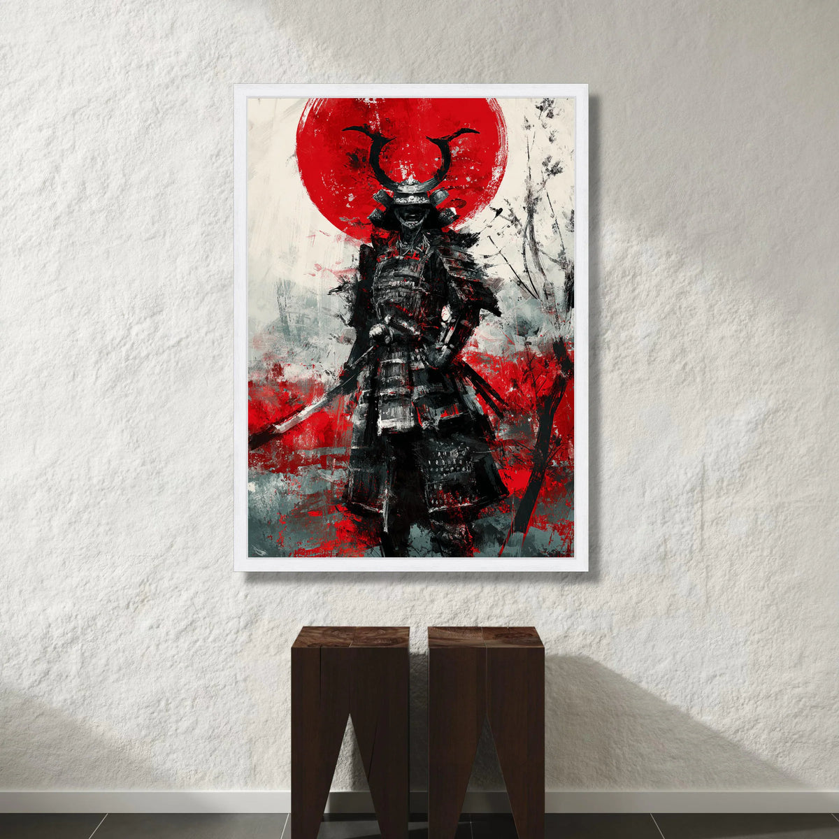 Fierce Samurai Warrior Canvas, Red Sun Japanese Art, Samurai Armor Wall Art, Bold Asian Warrior Decor, Ready to Hang Canvas Canvas Print Art