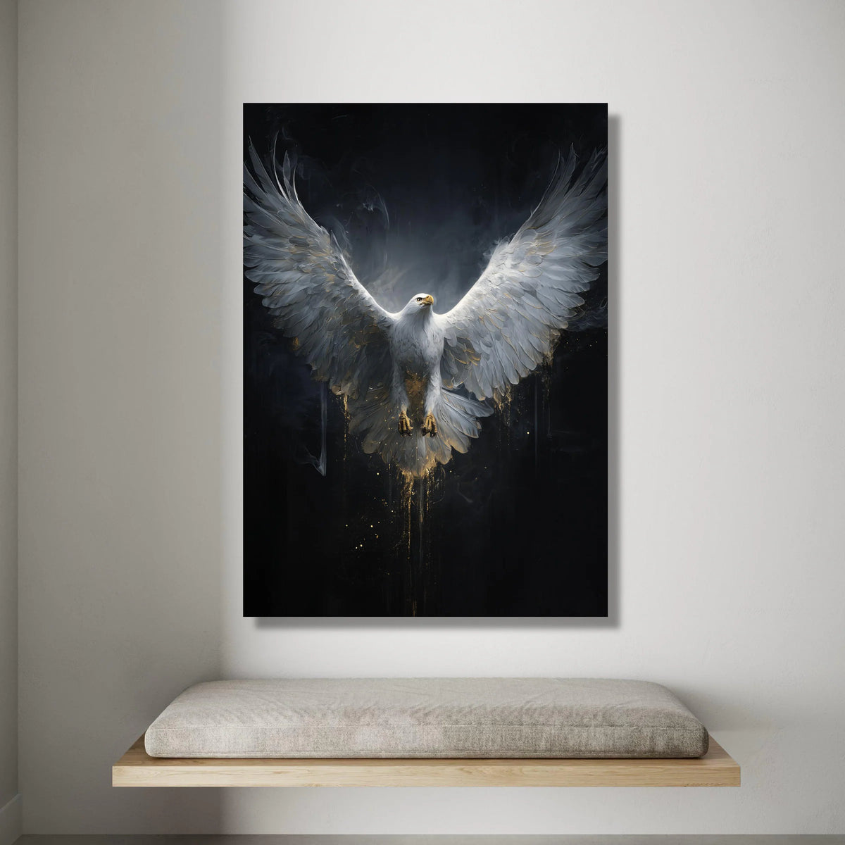 Majestic White Eagle Canvas Wall Art, Soaring Bird Illustration, Powerful Wildlife Canvas, Dramatic Nature Decor, Ready to Canvas Print Art