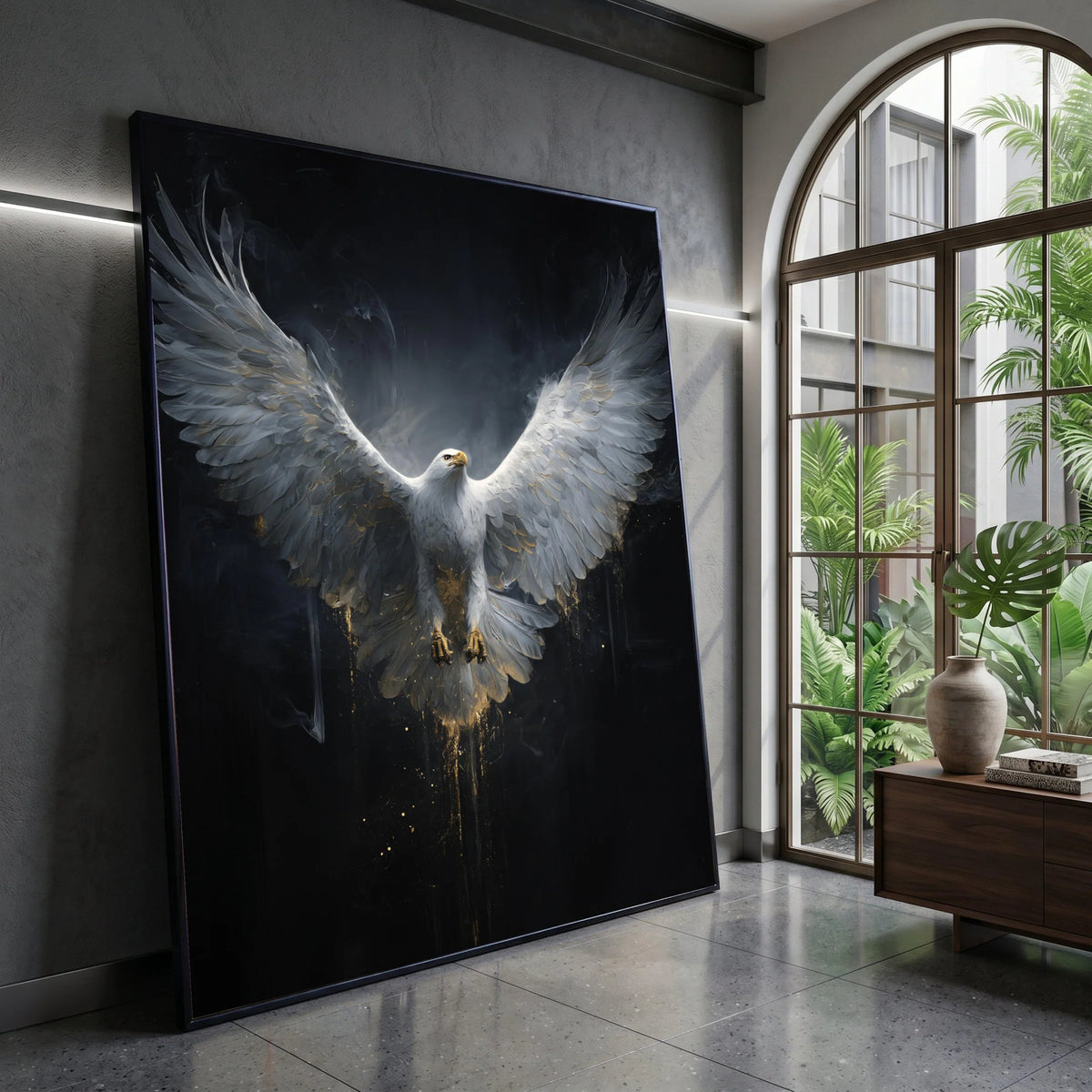 Majestic White Eagle Canvas Wall Art, Soaring Bird Illustration, Powerful Wildlife Canvas, Dramatic Nature Decor, Ready to Canvas Print Art