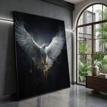 Majestic White Eagle Canvas Wall Art, Soaring Bird Illustration, Powerful Wildlife Canvas, Dramatic Nature Decor, Ready to Canvas Print Art
