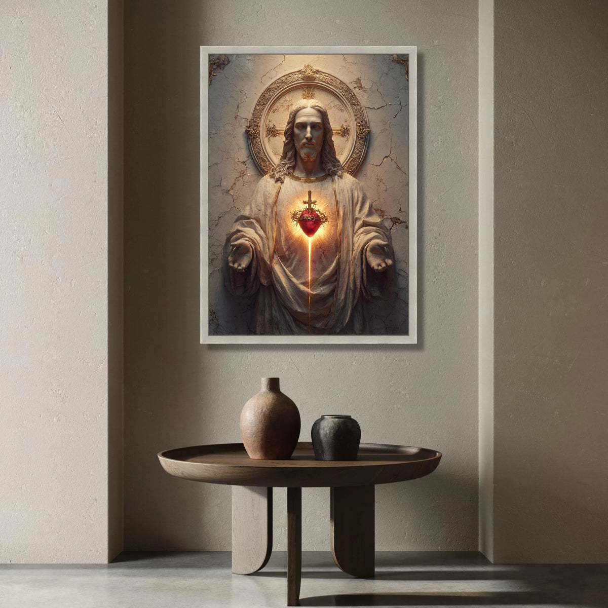 Sacred Heart of Jesus Canvas Wall Art, Religious Christian Decor, Spiritual Symbol Canvas, Inspirational Figure Painting, Canvas Print Art