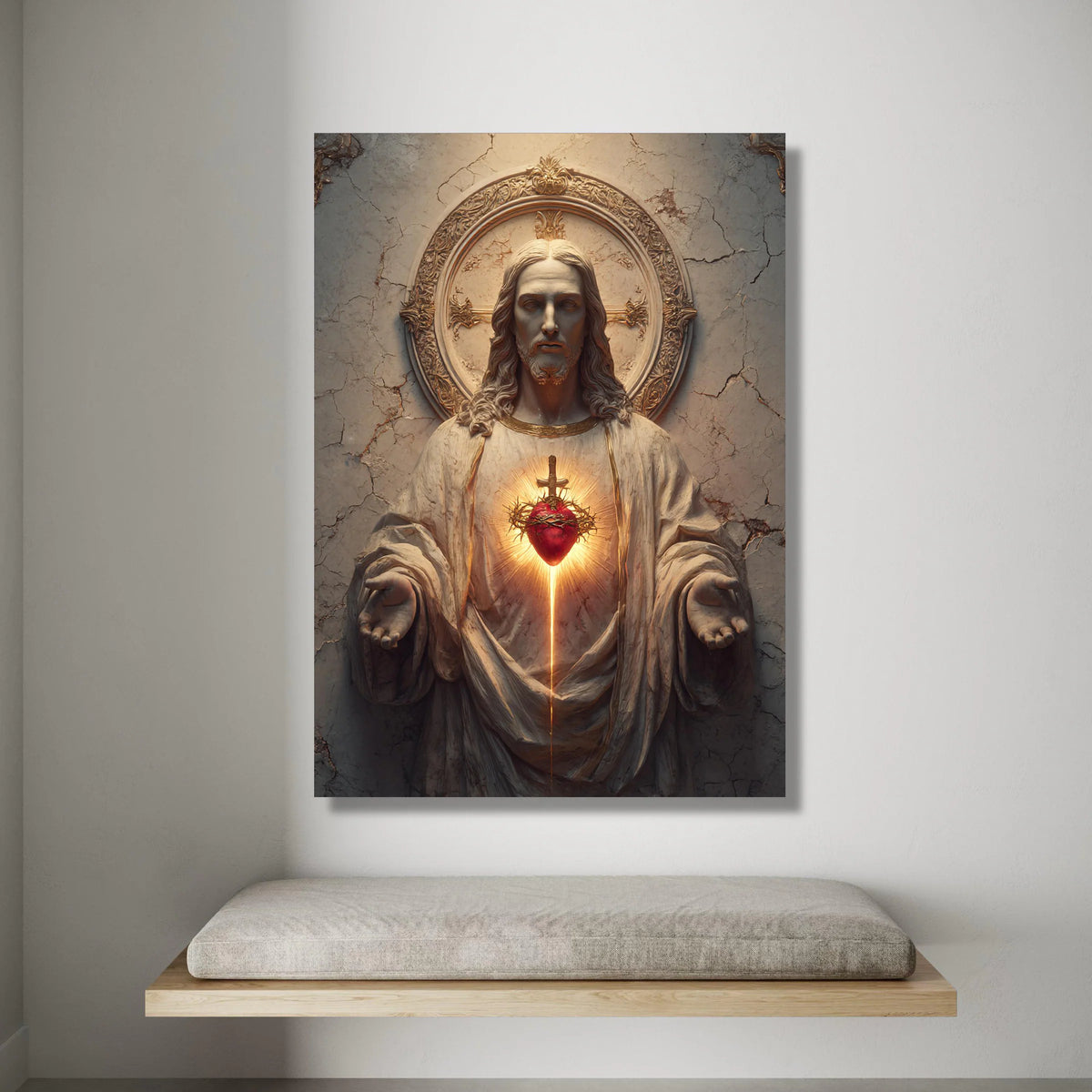 Sacred Heart of Jesus Canvas Wall Art, Religious Christian Decor, Spiritual Symbol Canvas, Inspirational Figure Painting, Canvas Print Art