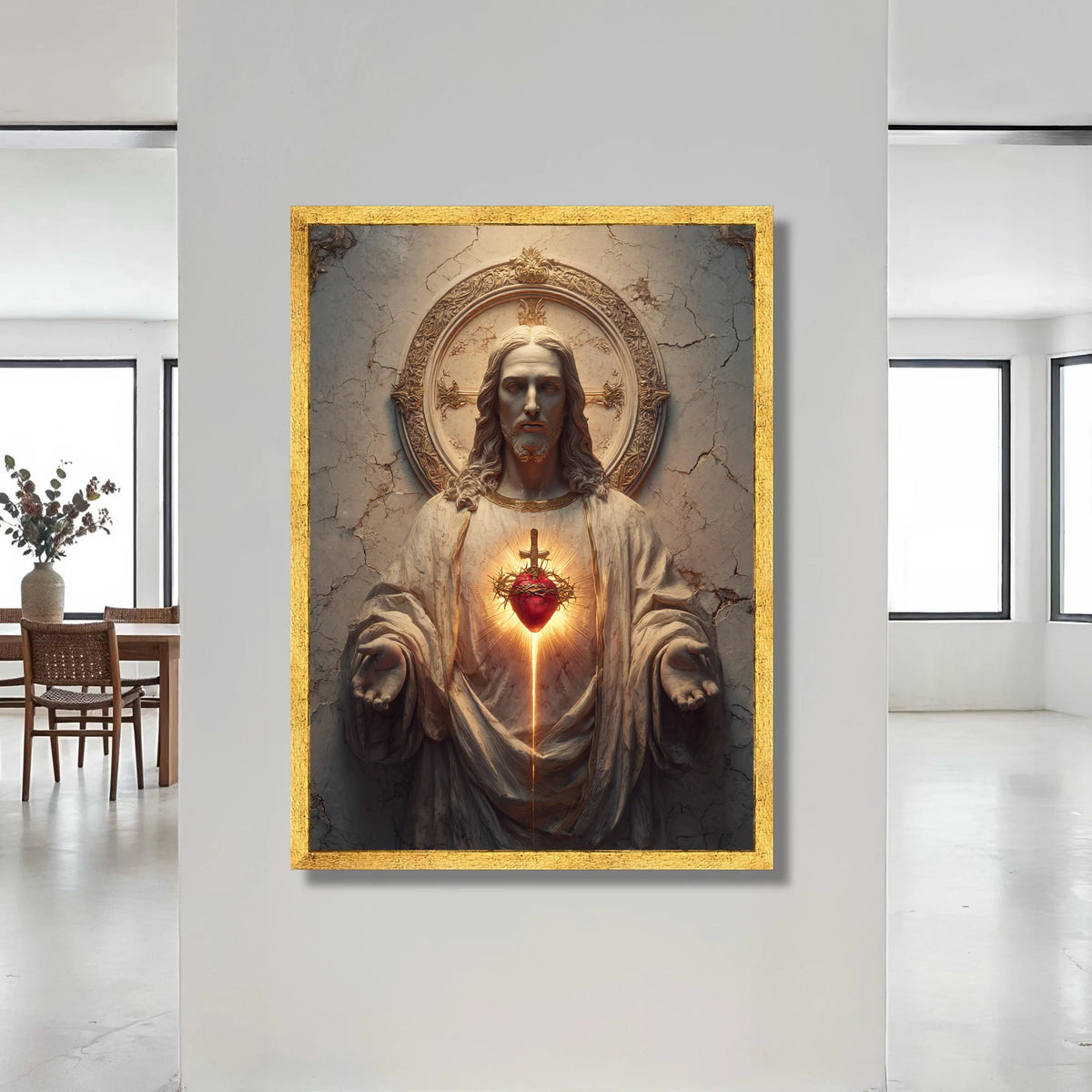 Sacred Heart of Jesus Canvas Wall Art, Religious Christian Decor, Spiritual Symbol Canvas, Inspirational Figure Painting, Canvas Print Art