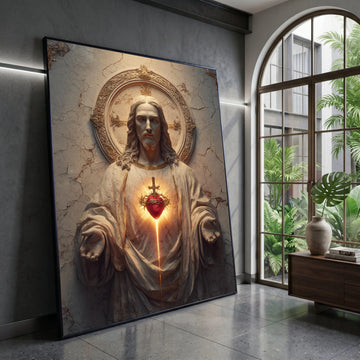 Sacred Heart of Jesus Canvas Wall Art, Religious Christian Decor, Spiritual Symbol Canvas, Inspirational Figure Painting, Canvas Print Art