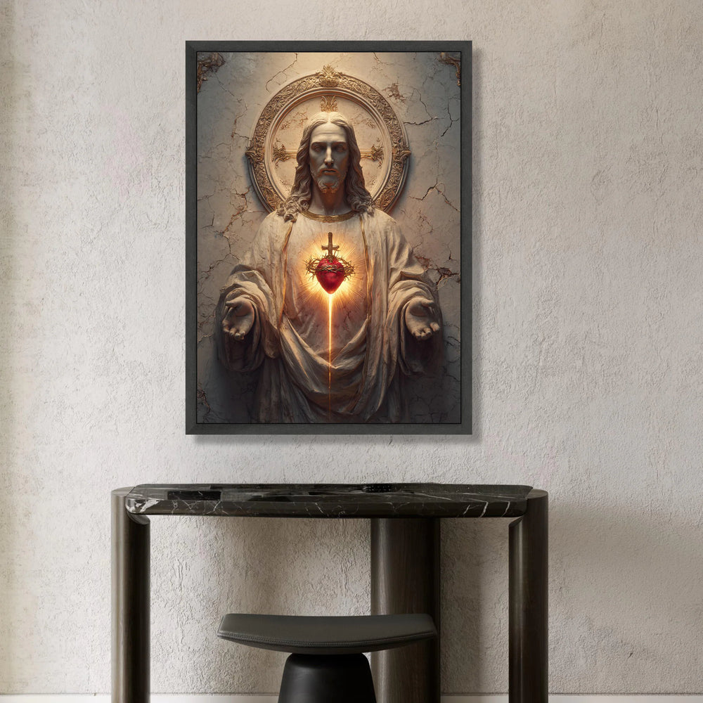 Sacred Heart of Jesus Canvas Wall Art, Religious Christian Decor, Spiritual Symbol Canvas, Inspirational Figure Painting, Canvas Print Art