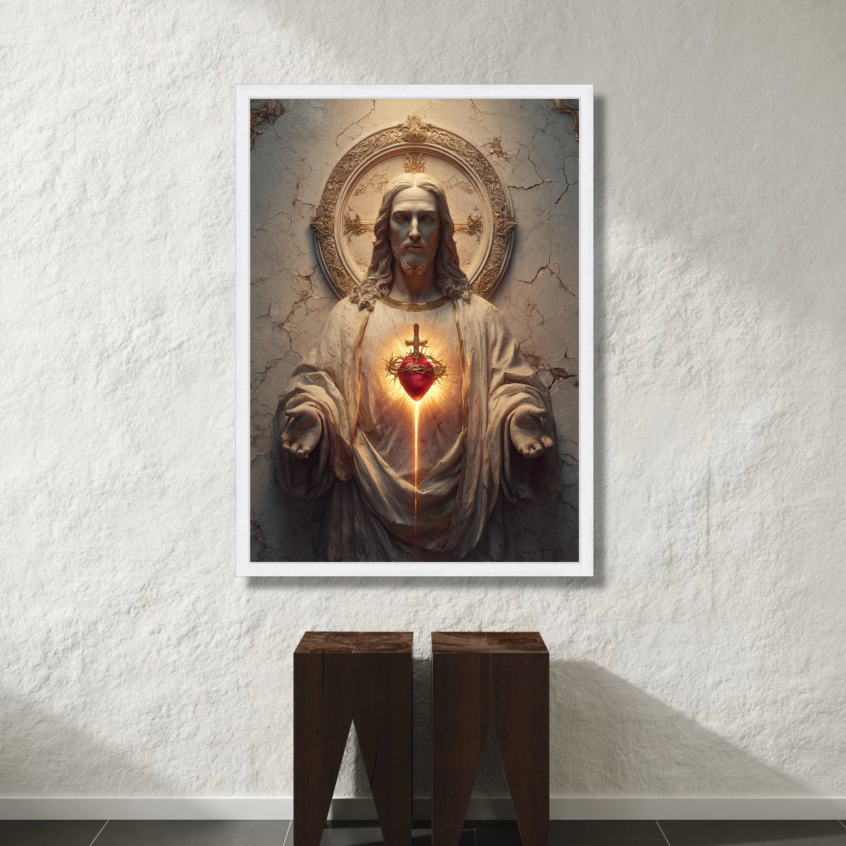 Sacred Heart of Jesus Canvas Wall Art, Religious Christian Decor, Spiritual Symbol Canvas, Inspirational Figure Painting, Canvas Print Art
