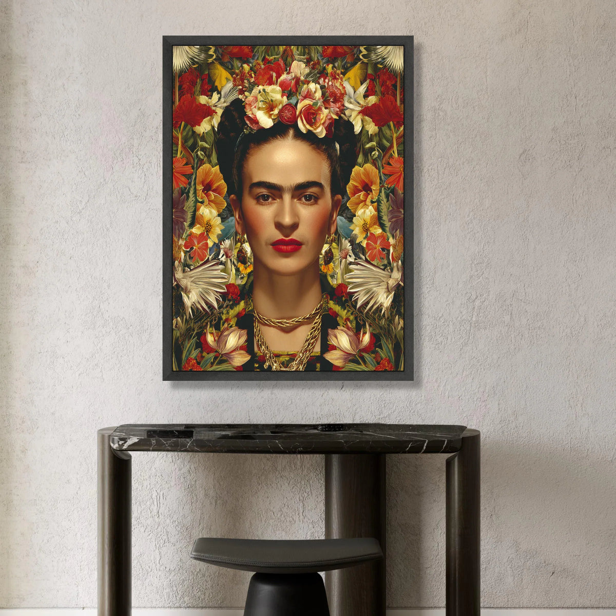 Vibrant Floral Portrait Canvas, Woman with Flower Crown Wall Art, Bold Face Decoration, Colorful Home Accent Canvas Canvas Print Art