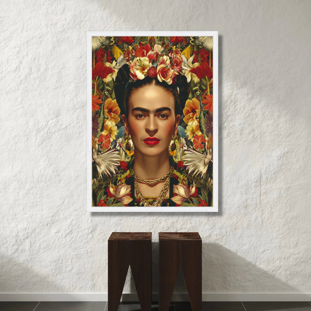 Vibrant Floral Portrait Canvas, Woman with Flower Crown Wall Art, Bold Face Decoration, Colorful Home Accent Canvas Canvas Print Art
