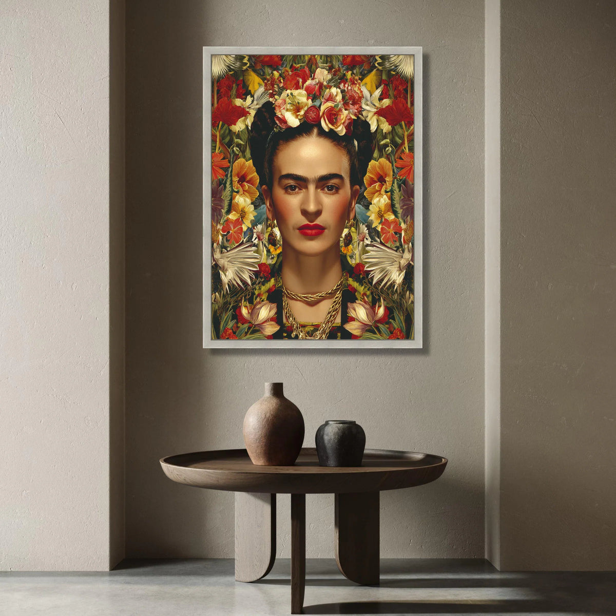 Vibrant Floral Portrait Canvas, Woman with Flower Crown Wall Art, Bold Face Decoration, Colorful Home Accent Canvas Canvas Print Art