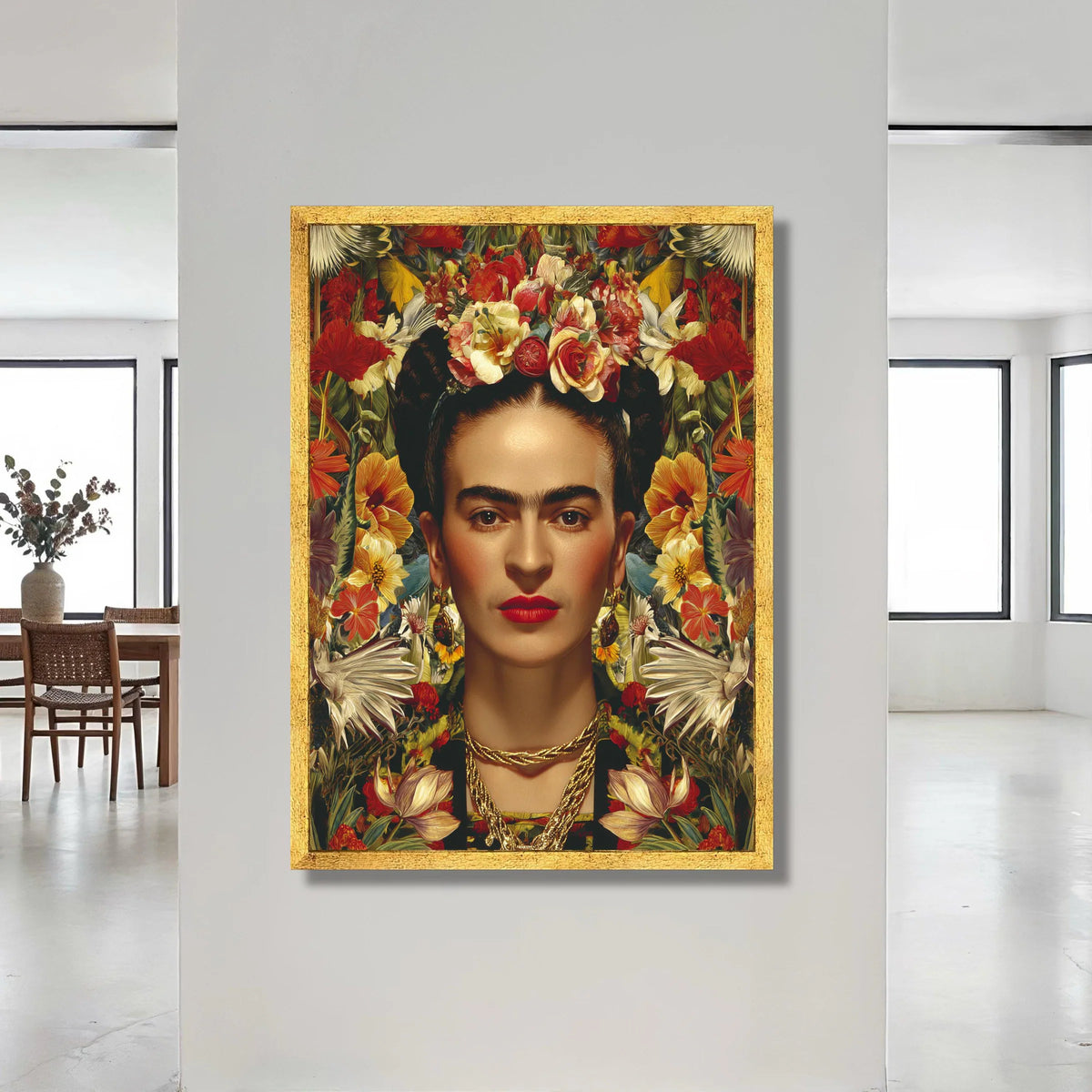 Vibrant Floral Portrait Canvas, Woman with Flower Crown Wall Art, Bold Face Decoration, Colorful Home Accent Canvas Canvas Print Art