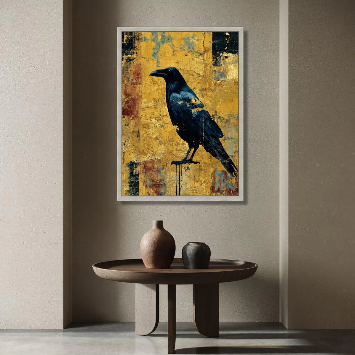 Black Raven Bird Canvas Wall Art, Abstract Urban Style, Bold Yellow Background, Modern Wildlife Canvas, Statement Wall Canvas Print Art