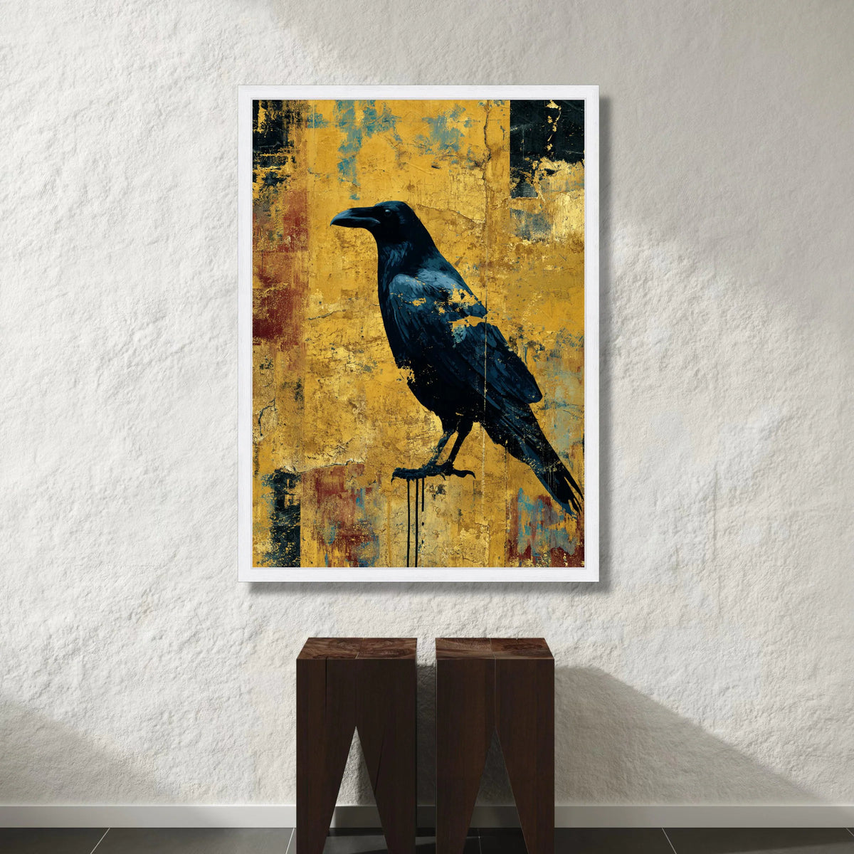 Black Raven Bird Canvas Wall Art, Abstract Urban Style, Bold Yellow Background, Modern Wildlife Canvas, Statement Wall Canvas Print Art