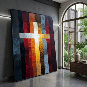 Illuminated Cross Canvas Wall Art, Colorful Religious Symbol, Spiritual Modern Canvas, Faith Home Decoration, Inspirational Canvas Print Art