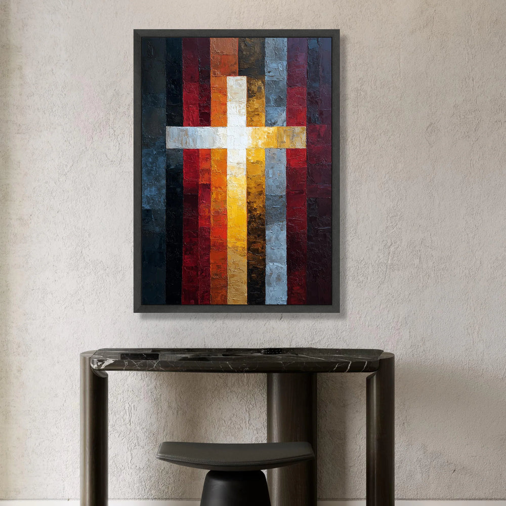 Illuminated Cross Canvas Wall Art, Colorful Religious Symbol, Spiritual Modern Canvas, Faith Home Decoration, Inspirational Canvas Print Art