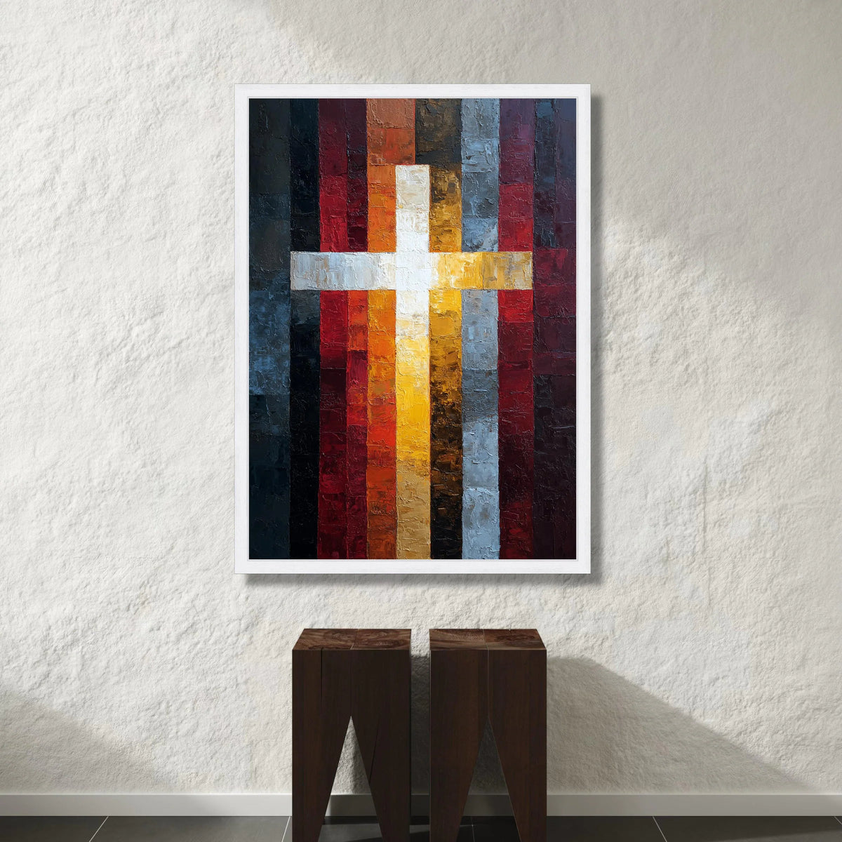 Illuminated Cross Canvas Wall Art, Colorful Religious Symbol, Spiritual Modern Canvas, Faith Home Decoration, Inspirational Canvas Print Art