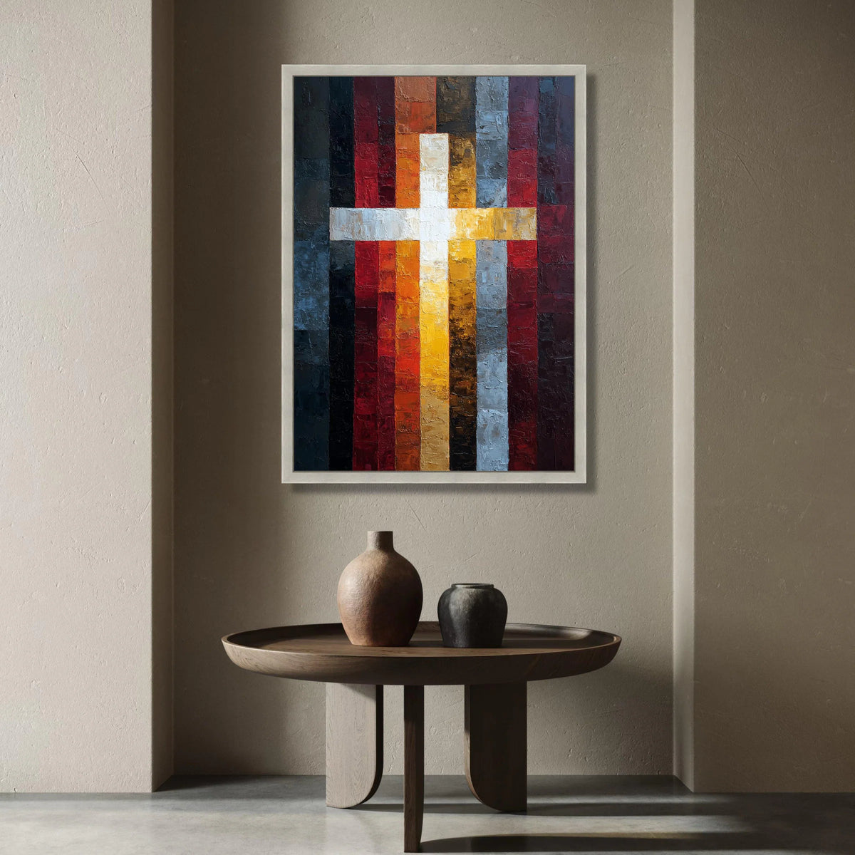 Illuminated Cross Canvas Wall Art, Colorful Religious Symbol, Spiritual Modern Canvas, Faith Home Decoration, Inspirational Canvas Print Art