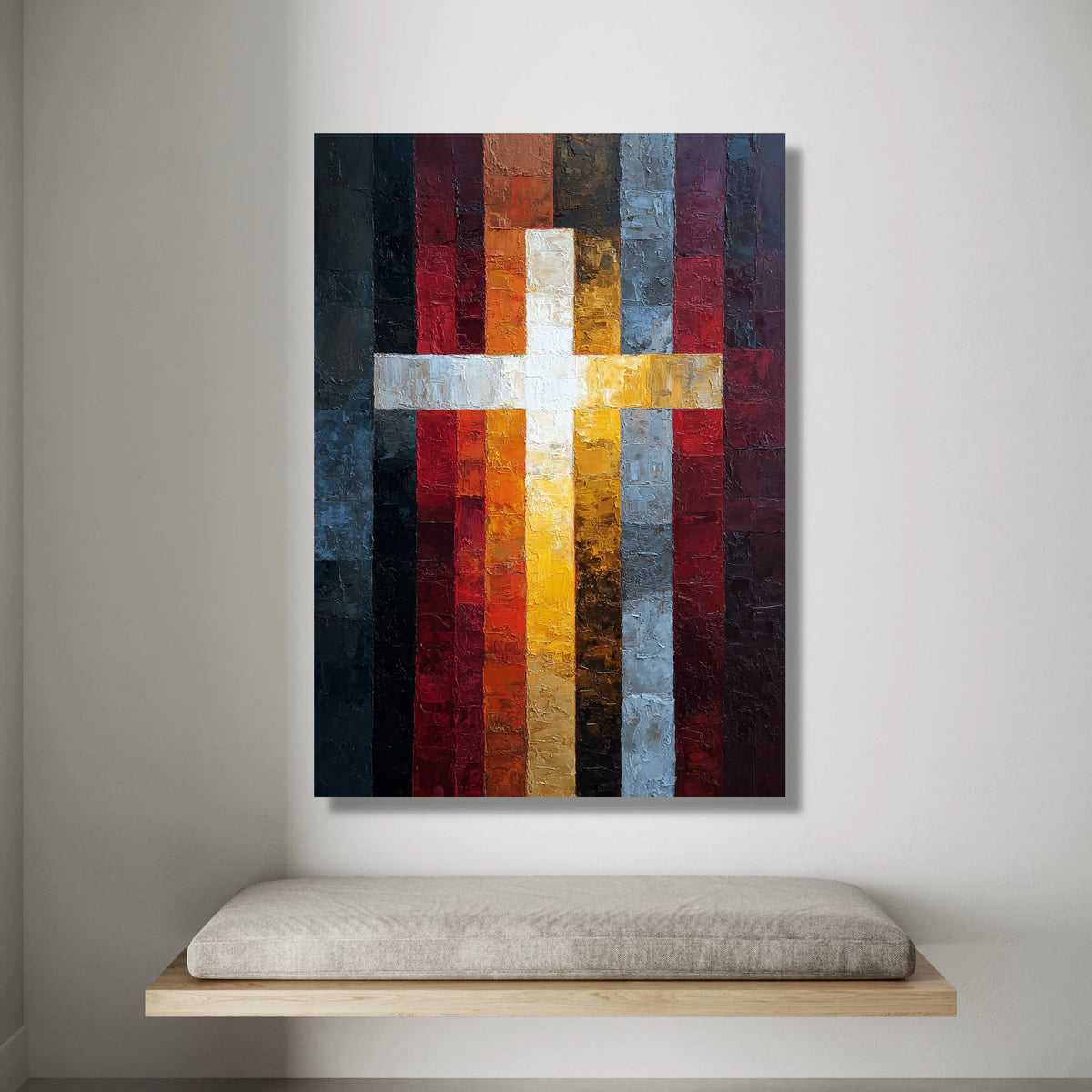 Illuminated Cross Canvas Wall Art, Colorful Religious Symbol, Spiritual Modern Canvas, Faith Home Decoration, Inspirational Canvas Print Art