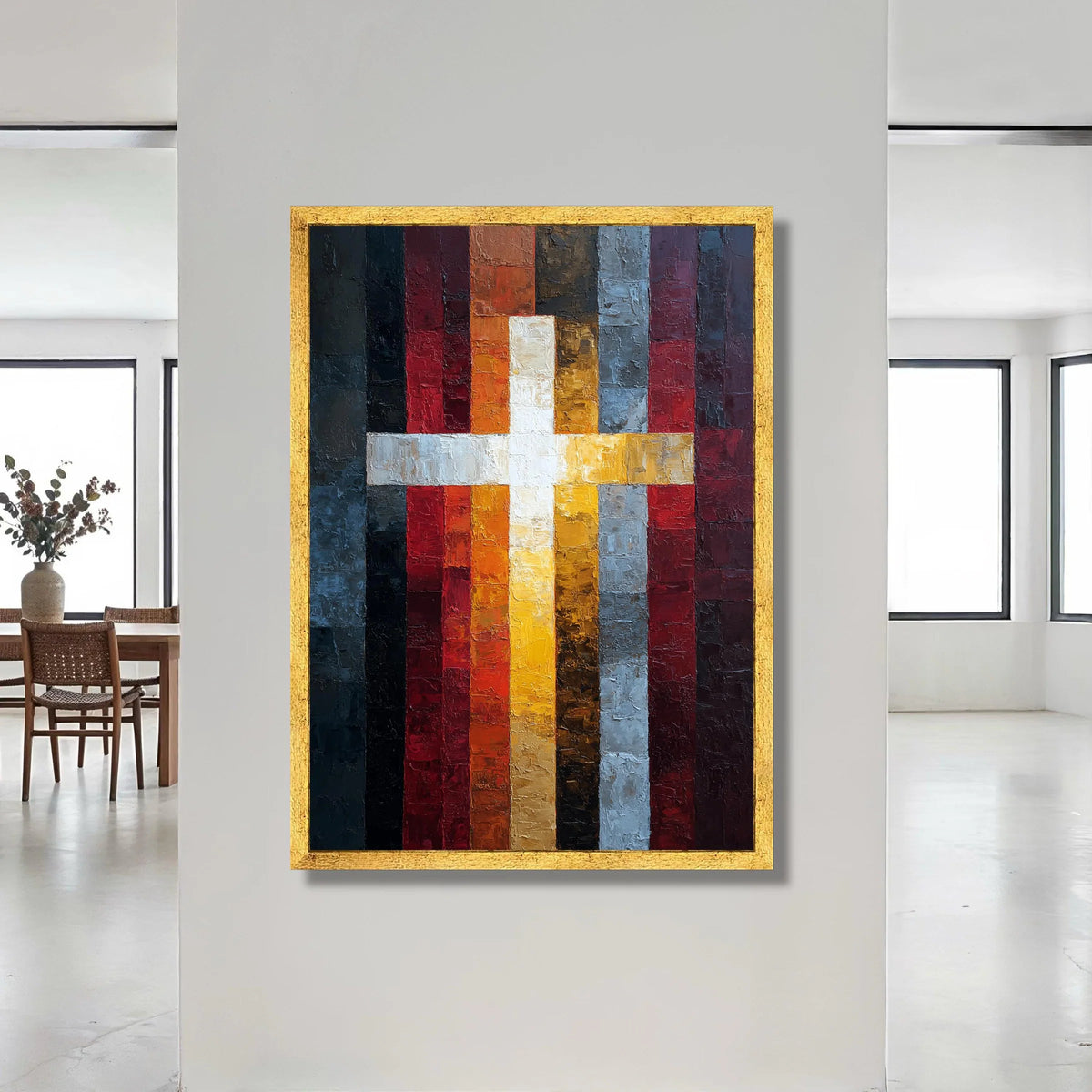 Illuminated Cross Canvas Wall Art, Colorful Religious Symbol, Spiritual Modern Canvas, Faith Home Decoration, Inspirational Canvas Print Art