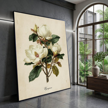 Magnolia Flower Illustration Canvas, Vintage Botanical Wall Art, Floral Canvas Print, White Bloom Decor, Nature Plant Canvas Print Art