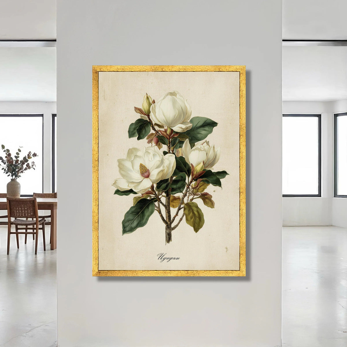 Magnolia Flower Illustration Canvas, Vintage Botanical Wall Art, Floral Canvas Print, White Bloom Decor, Nature Plant Canvas Print Art