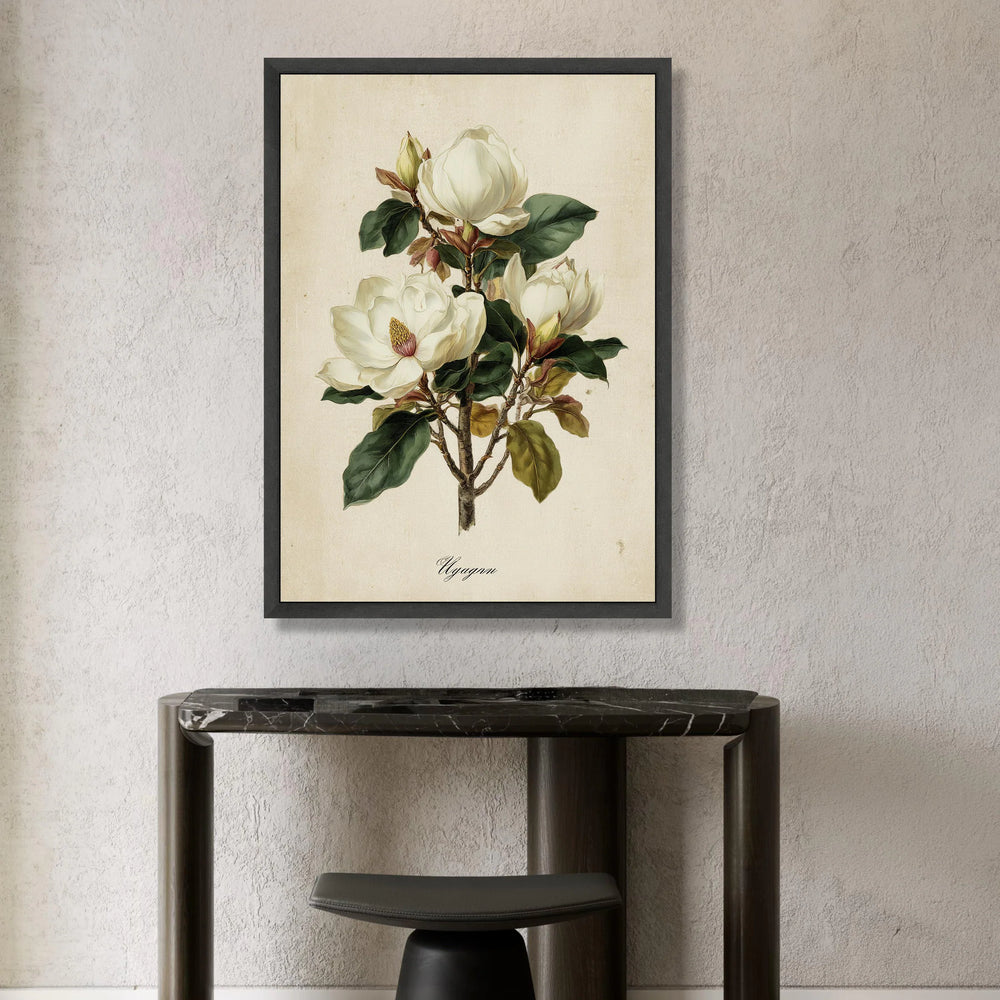 Magnolia Flower Illustration Canvas, Vintage Botanical Wall Art, Floral Canvas Print, White Bloom Decor, Nature Plant Canvas Print Art