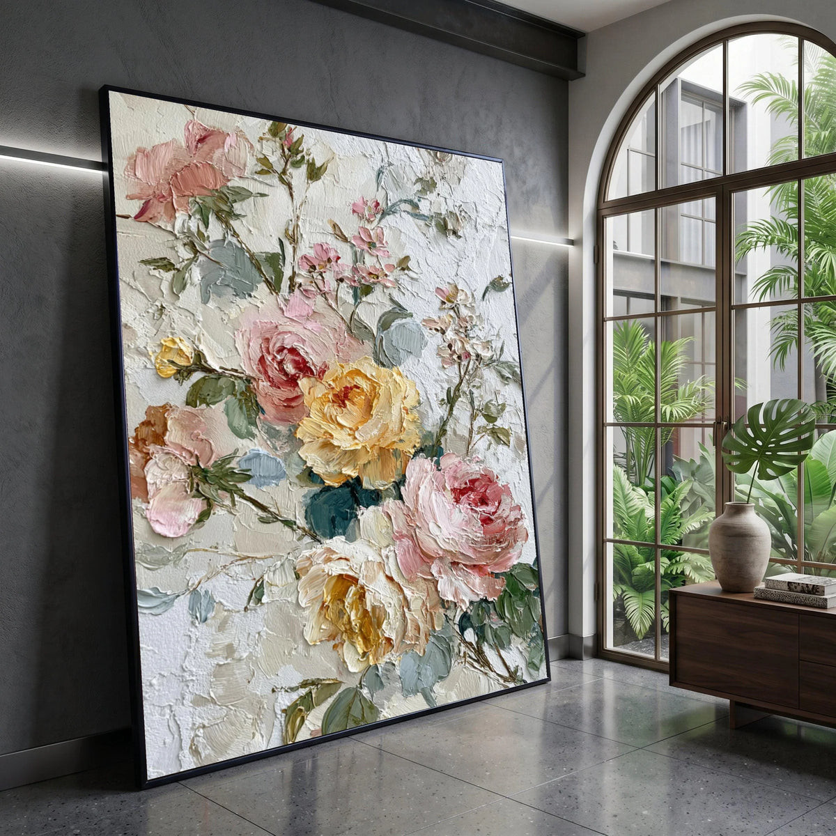 Romantic Garden Roses, Pastel Floral Canvas, Vintage Flower Bouquet Wall Art, Elegant Home Decoration, Classic Botanical Canvas Print Art