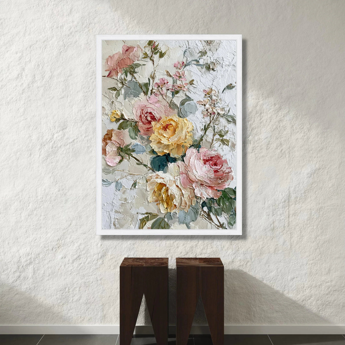 Romantic Garden Roses, Pastel Floral Canvas, Vintage Flower Bouquet Wall Art, Elegant Home Decoration, Classic Botanical Canvas Print Art