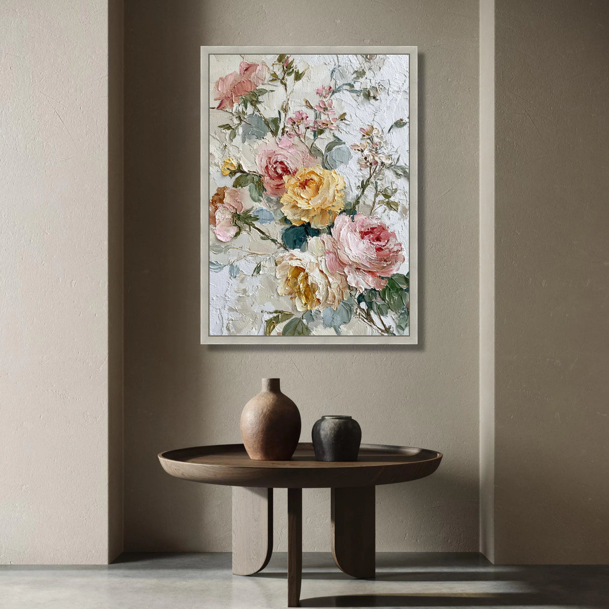 Romantic Garden Roses, Pastel Floral Canvas, Vintage Flower Bouquet Wall Art, Elegant Home Decoration, Classic Botanical Canvas Print Art