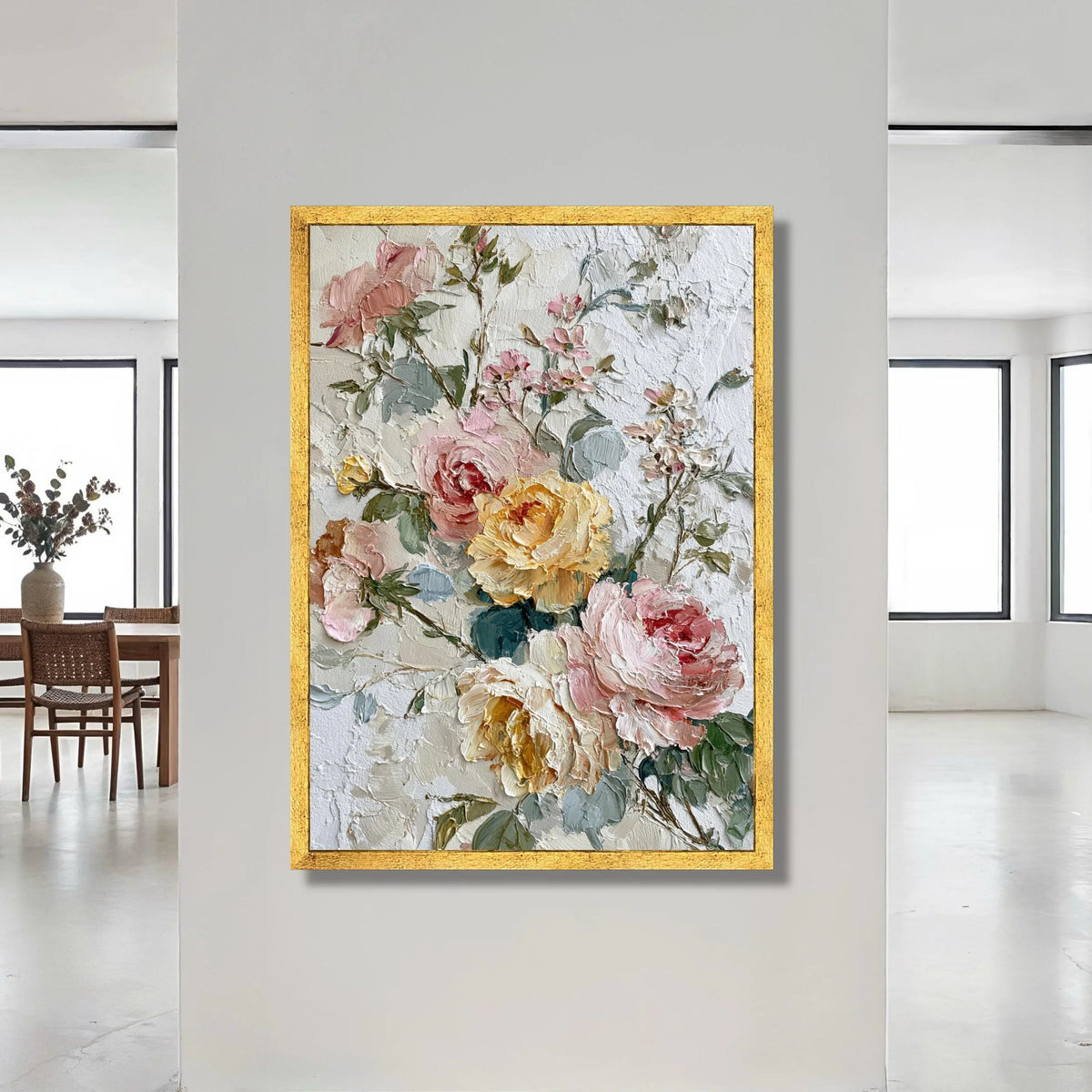 Romantic Garden Roses, Pastel Floral Canvas, Vintage Flower Bouquet Wall Art, Elegant Home Decoration, Classic Botanical Canvas Print Art