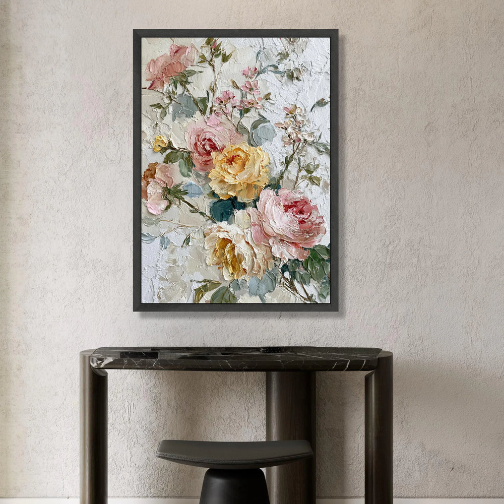 Romantic Garden Roses, Pastel Floral Canvas, Vintage Flower Bouquet Wall Art, Elegant Home Decoration, Classic Botanical Canvas Print Art