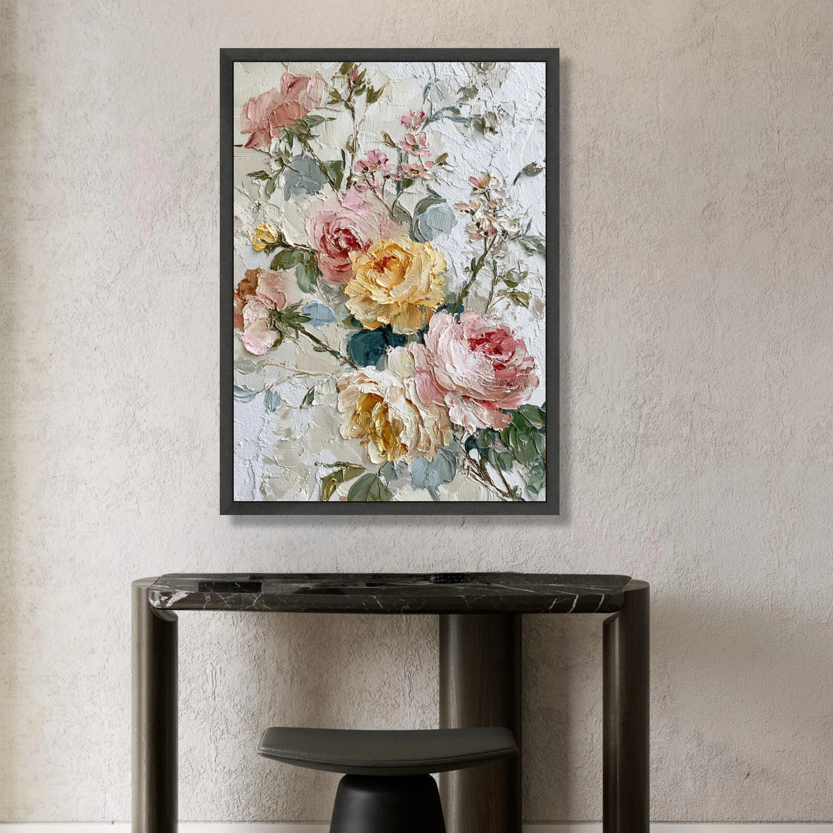 Romantic Garden Roses, Pastel Floral Canvas, Vintage Flower Bouquet Wall Art, Elegant Home Decoration, Classic Botanical Canvas Print Art
