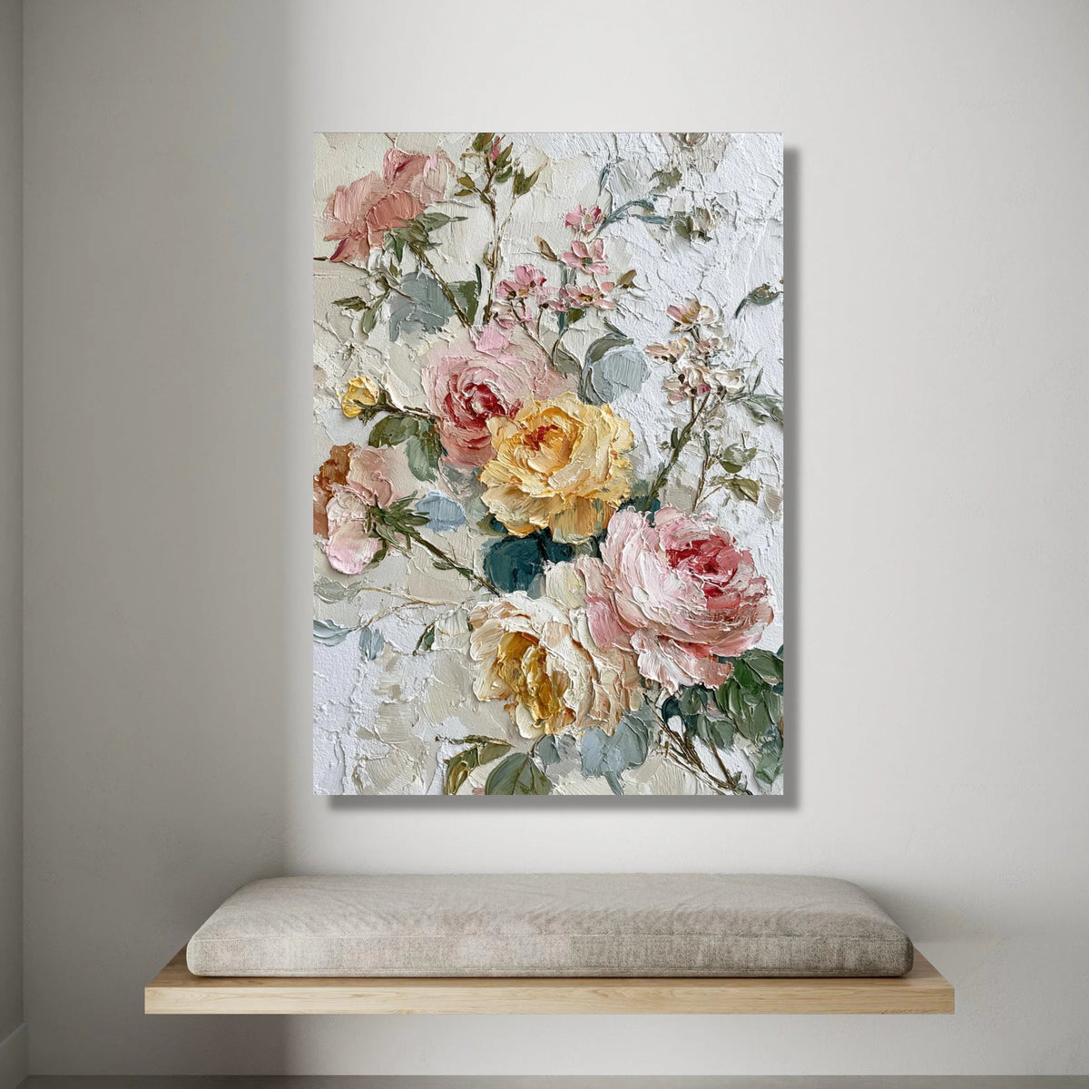 Romantic Garden Roses, Pastel Floral Canvas, Vintage Flower Bouquet Wall Art, Elegant Home Decoration, Classic Botanical Canvas Print Art