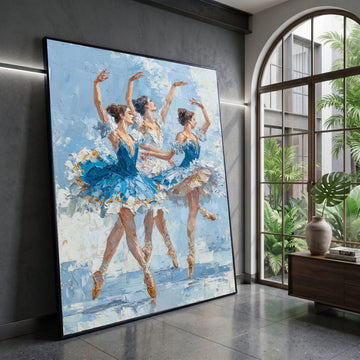 Graceful Ballet Dancers Canvas, Classical Dance Art, Elegant Ballet Performance Wall Art, Blue Tutu Canvas Decor, Ready to Canvas Print Art