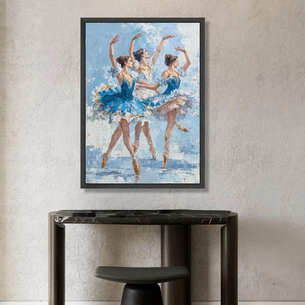Graceful Ballet Dancers Canvas, Classical Dance Art, Elegant Ballet Performance Wall Art, Blue Tutu Canvas Decor, Ready to Canvas Print Art