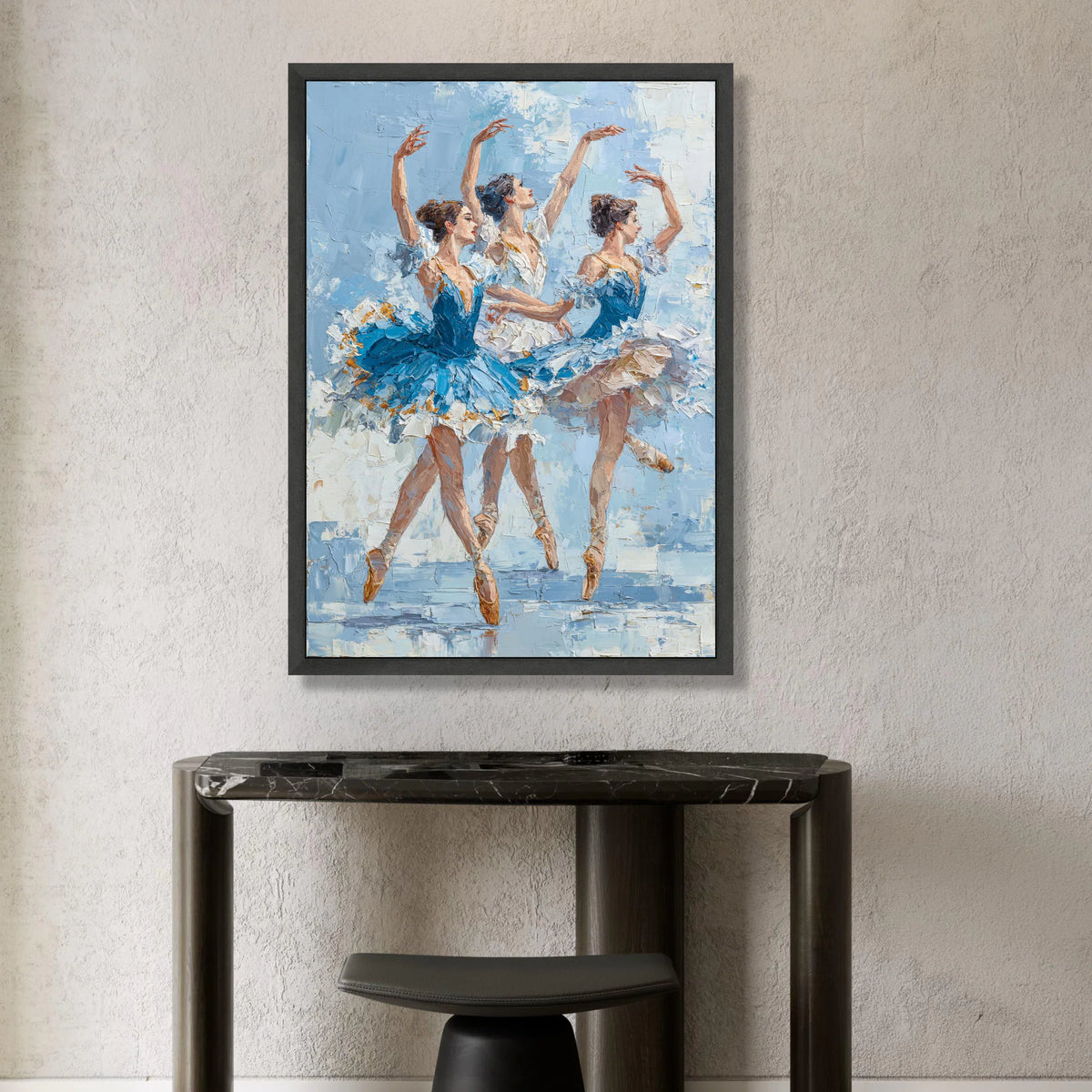 Graceful Ballet Dancers Canvas, Classical Dance Art, Elegant Ballet Performance Wall Art, Blue Tutu Canvas Decor, Ready to Canvas Print Art