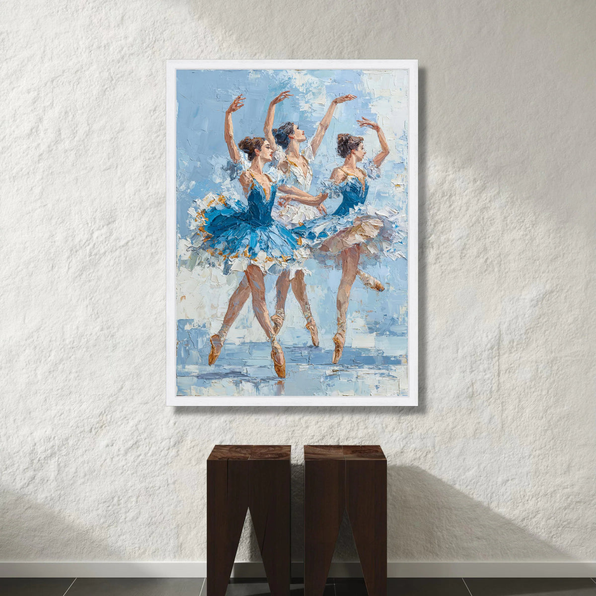 Graceful Ballet Dancers Canvas, Classical Dance Art, Elegant Ballet Performance Wall Art, Blue Tutu Canvas Decor, Ready to Canvas Print Art