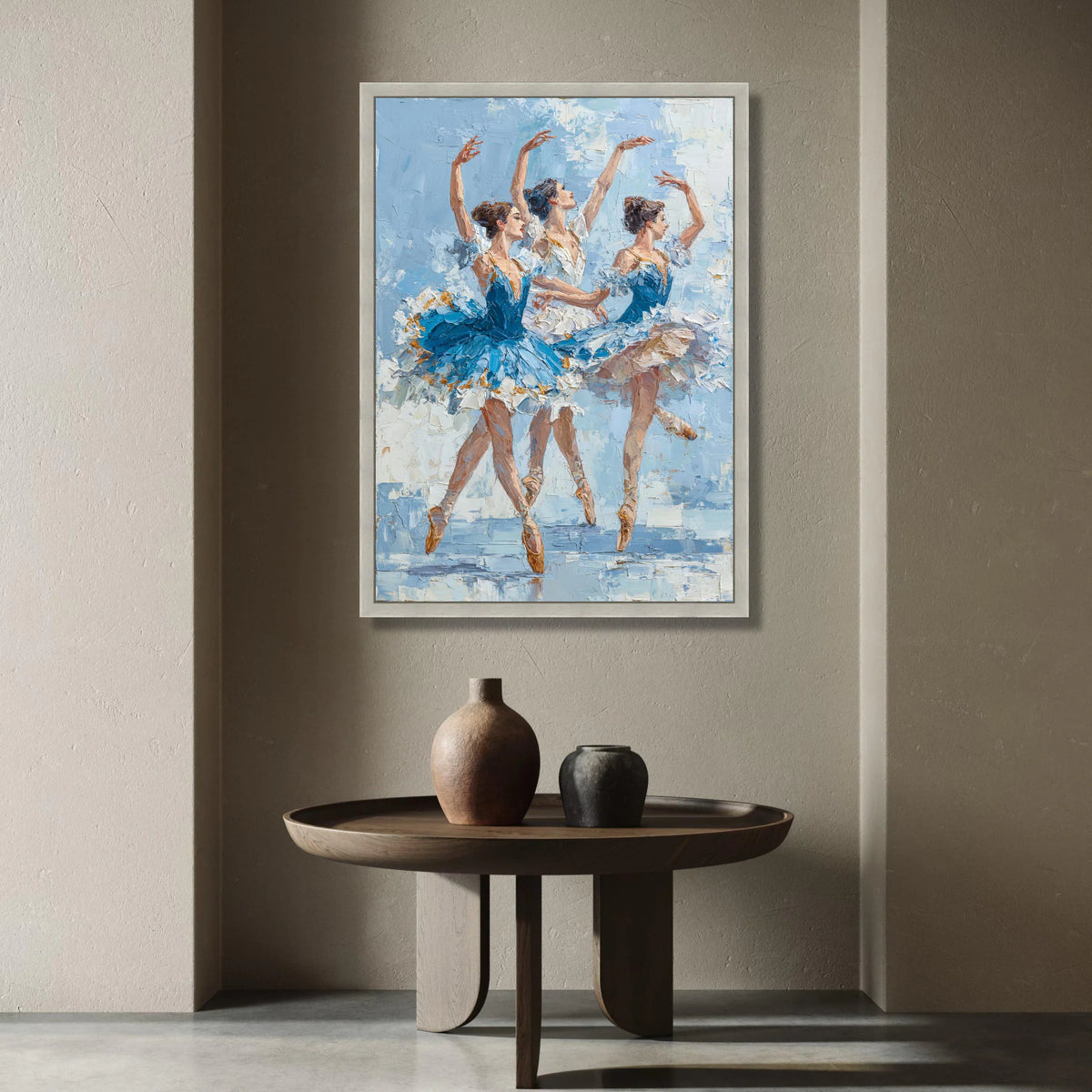 Graceful Ballet Dancers Canvas, Classical Dance Art, Elegant Ballet Performance Wall Art, Blue Tutu Canvas Decor, Ready to Canvas Print Art
