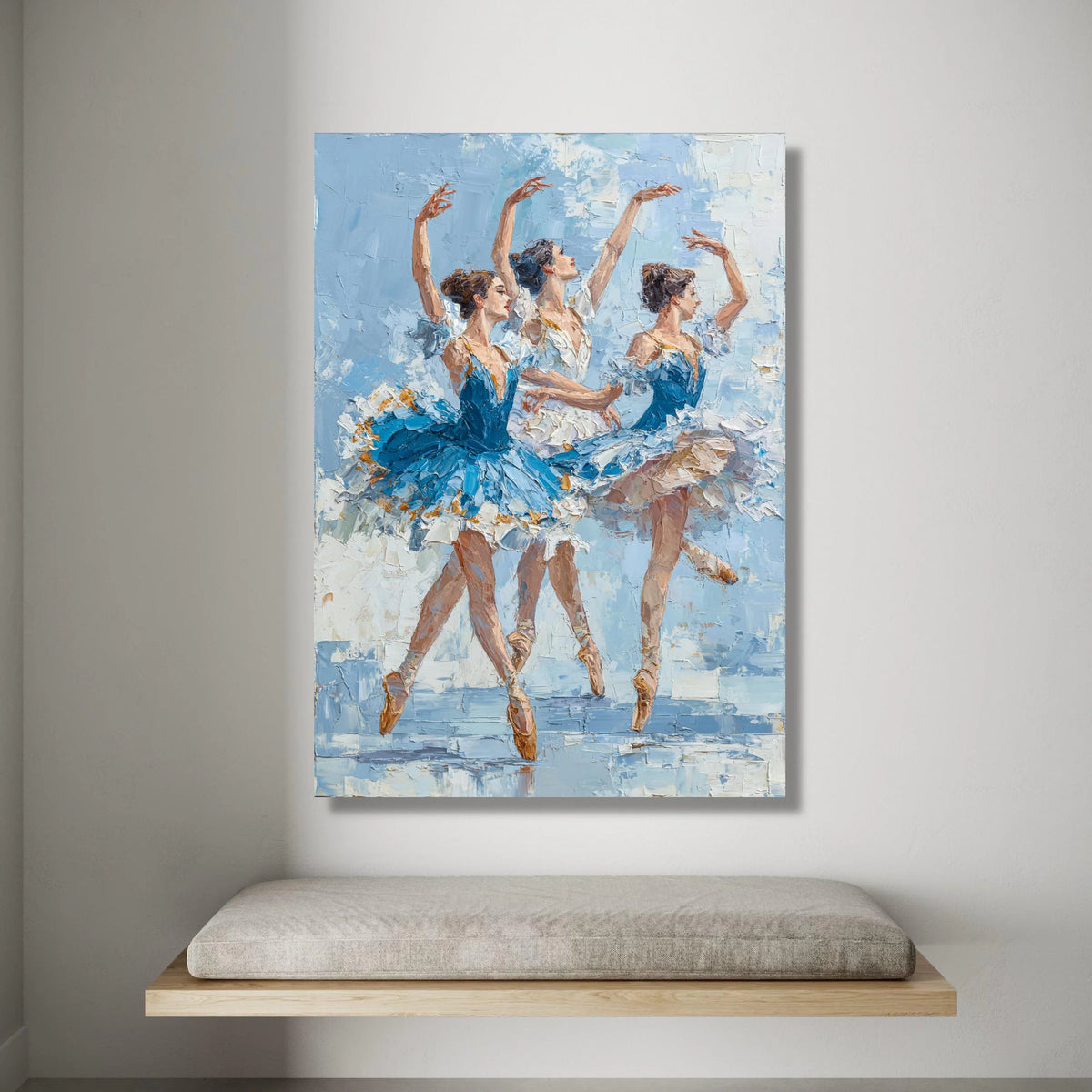 Graceful Ballet Dancers Canvas, Classical Dance Art, Elegant Ballet Performance Wall Art, Blue Tutu Canvas Decor, Ready to Canvas Print Art