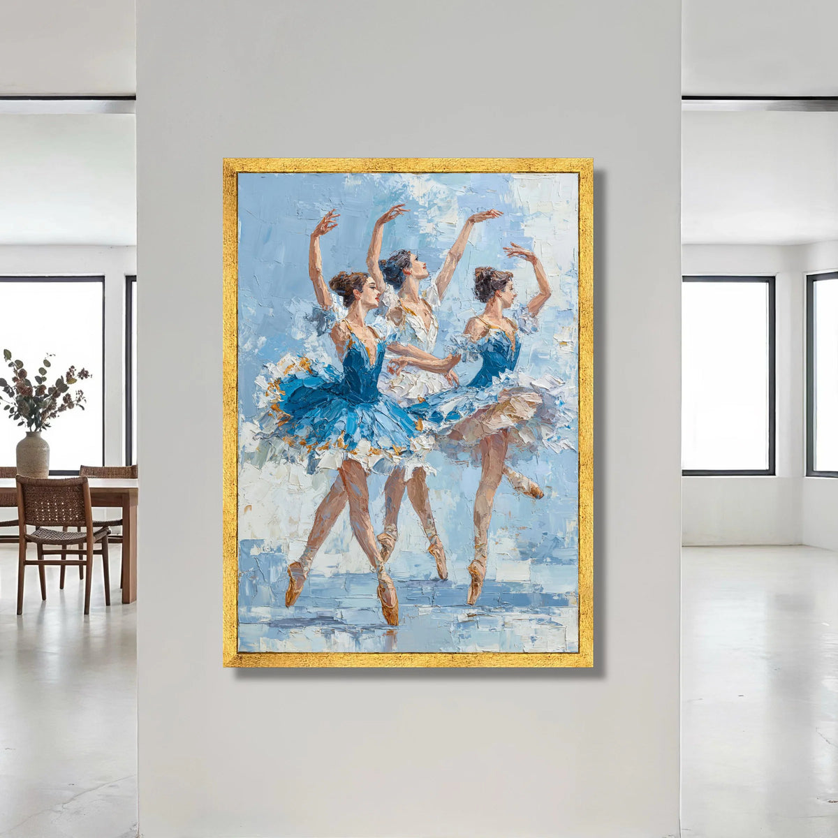 Graceful Ballet Dancers Canvas, Classical Dance Art, Elegant Ballet Performance Wall Art, Blue Tutu Canvas Decor, Ready to Canvas Print Art