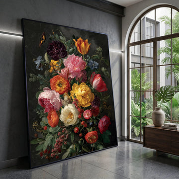 Vibrant Floral Bouquet Canvas, Peony Tulip Wall Art, Colorful Garden Flowers Canvas, Nature Botanical Decoration, Ready to Canvas Print Art