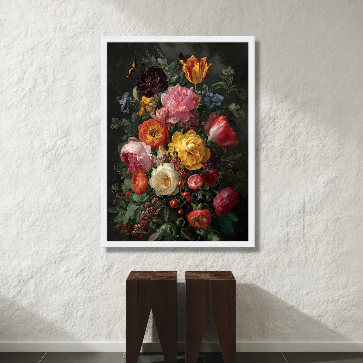 Vibrant Floral Bouquet Canvas, Peony Tulip Wall Art, Colorful Garden Flowers Canvas, Nature Botanical Decoration, Ready to Canvas Print Art