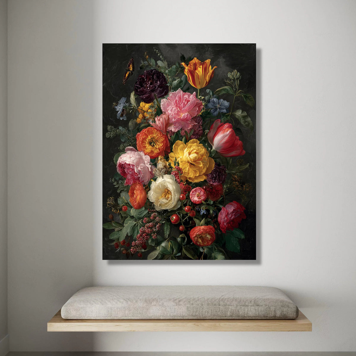 Vibrant Floral Bouquet Canvas, Peony Tulip Wall Art, Colorful Garden Flowers Canvas, Nature Botanical Decoration, Ready to Canvas Print Art